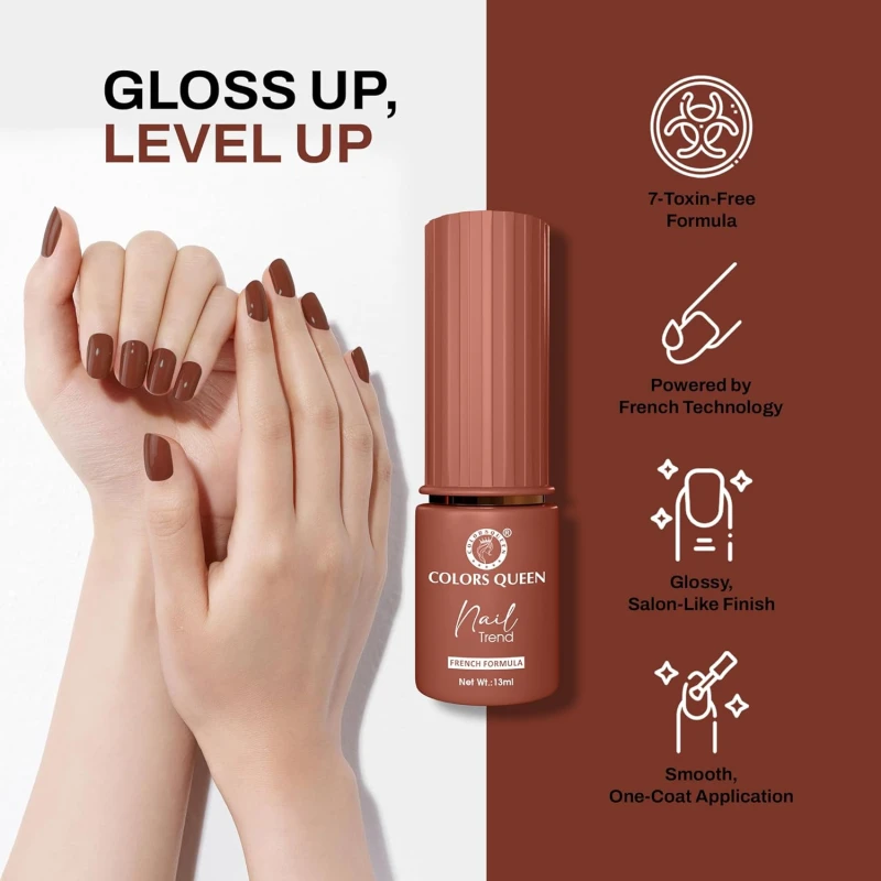 Colors Queen Nail Trend Glossy Nail Polish | Chip Resisting & Quick Drying Nail Paint with High Shine | 7 Toxin Free Formula | Vegan & Cruelty Free | Long Lasting & Vibrant Nail Paint for Women ( Valentine, 13ml) thumbnail 3